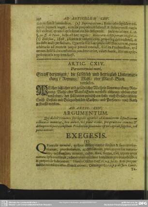 Artic. CXIV. Poena termini moti. Straff derjenigen, die fälschlich oder betrieglich Untermarckung, Reynung, Mahl, oder Marckstein verrücken