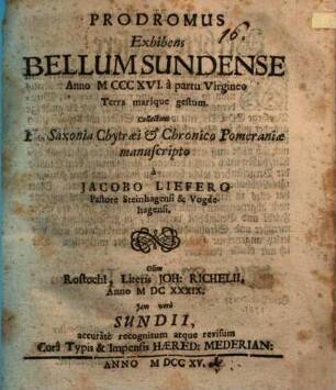 Prodromus exhibens bellum Sundense anno 1316 terra marique gestum : Poema epic.