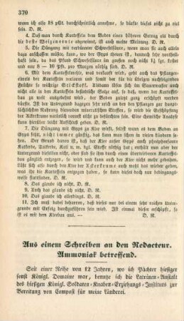 Aus einem Schreiben an den Redacteur. Ammoniak betreffend.