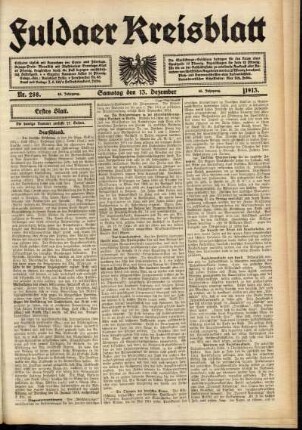 Erste Ausgabe vom Samstag, den 13. Dezember 1913.