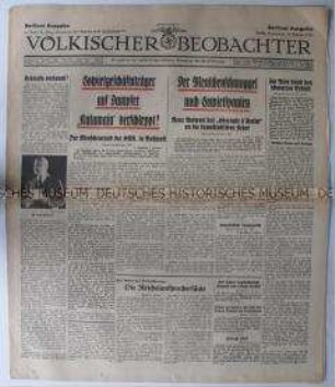 Tageszeitung "Völkischer Beobachter" u.a. über stalinistische Säuberungen in der Sowjetunion