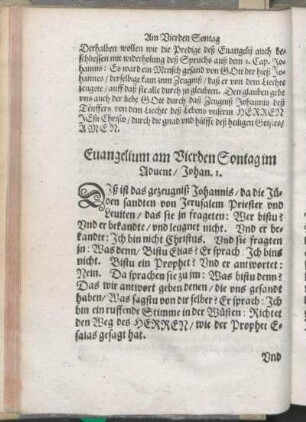 Euangelium am Vierden Sontag im Aduent/ Johan. 1.