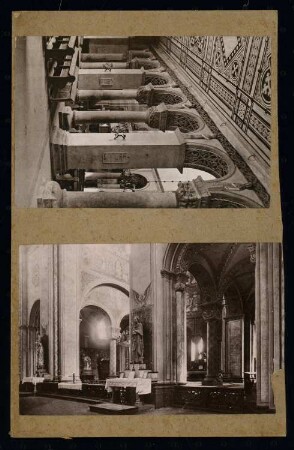 Sankt Michaelis, Hildesheim, Sankt Godehard, Hildesheim: Blick in das südliche Seitenschiff von St. Michaelis und Schrägansicht des Chores von St. Godehard