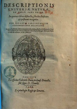 Descriptionis universae naturae ex Arist. pars ..., Pars prior