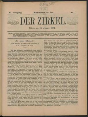 Nr. 1. Wien, am 15. Jänner 1881.