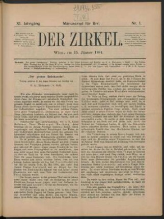 Nr. 1. Wien, am 15. Jänner 1881.