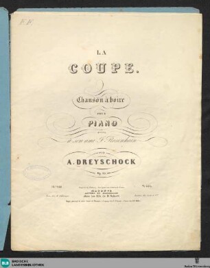 La Coupe : chanson à boire pour piano; op. 25