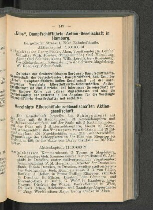 "Elbe", Dampfschiffahrts-Actien-Gesellschaft in Hamburg.