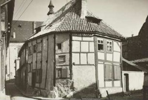 Quedlinburg, Wordgasse 3. Wohnhaus (14. Jh.). Eckansicht