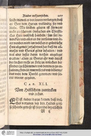 Cap. XLI. Von Höfischem zutrincken und zechen