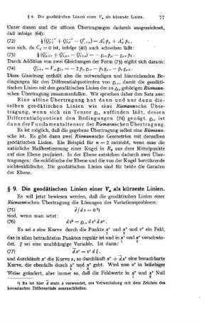 § 9. Die geodätischen Linien.