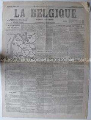 Belgische Tageszeitung "La Belgique" mit Meldungen und Berichten zum Kriegsgeschehen