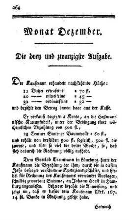 Monat Dezember. Die drey und zwanzigste Aufgabe. - Die vier und zwanzigste Aufgabe.