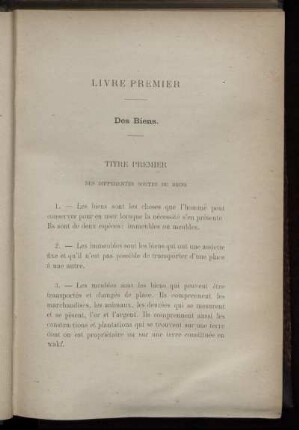 Titre Premier. Des Différentes sortes de biens