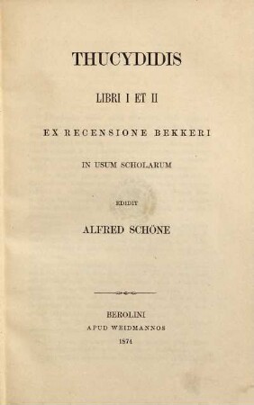 Thucydidis libri I et II