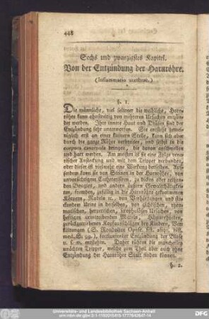 Sechs und zwanzigstes Kapitel. Von der Entzündung der Harnröhre.