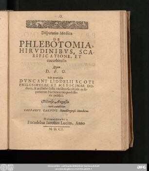 Disputatio Medica De Phlebotomia, Hirudinibus, Scarificatione, Et curcurbitulis