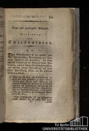 Neun und zwanzigster Abschnitt. Bereitung des Schießpulvers