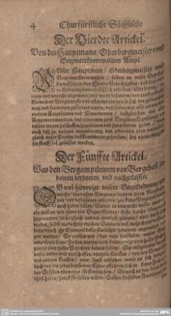 Der Vierdte Artickel. Von des Hauptmans/ Oberbergmeister und Bergwercksvorwalters Ampt.