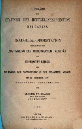 Beiträge zur Statistik der Hüftgelenk-Resection bei Caries