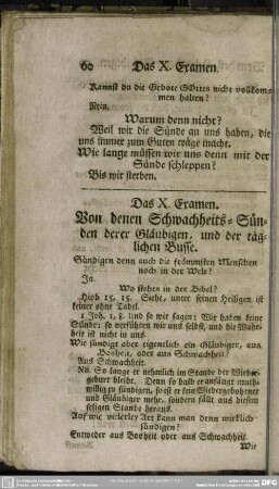 Das X. Examen. Von denen Schwachheits-Sünden derer Gläubigen, und der täglichen Busse