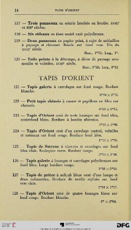 Tapis d‘Orient (Nr. 121-141)