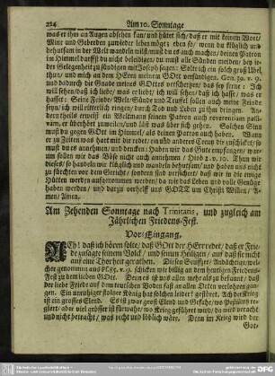 Am Zehenden Sonntage nach Trinitatis, und zugleich am Jährlichen Friedens-Fest