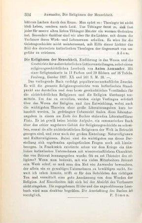 334 [Rezension] Anwander, Anton, Die Religionen der Menschheit