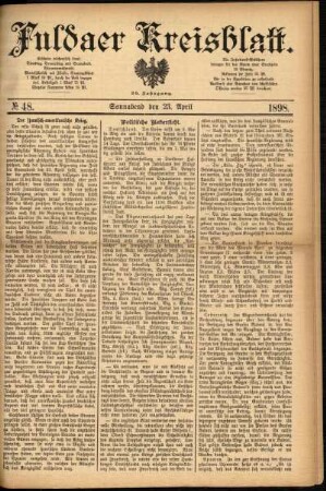 Erste Ausgabe vom Samstag, den 23. April 1898.
