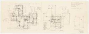 Arzthaus Prof. Bernhardt, Berlin-Charlottenburg: Grundriss Erdgeschoss, Obergeschoss, Dachaufsicht, 1:100