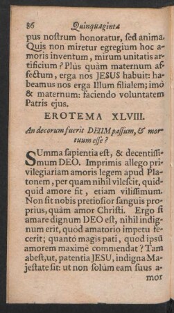 Erotema XLVIII. An decorum fuerit DEUM passum, & mortuum esse?