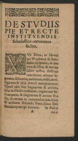 De Studiis Pie Et Recte Instituendis Scholastica commonefactio.