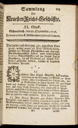 XL. Stuck. Schwabach, den 11. September, 1756.