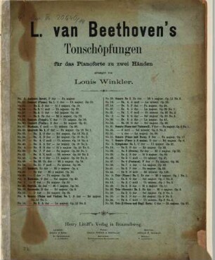 Ludwig van Beethoven's Tonschöpfungen : (Symphonien, Duos, Trios, Quartetten, Quintetten, Septetten etc. etc.). 14, op. 12,2: Sonate Nr. 2 ; A-Dur