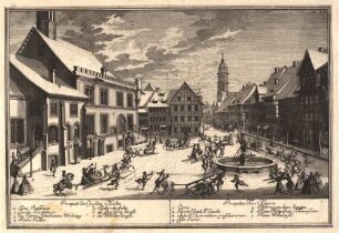 Georg Daniel Heumann: Wahre Abbildung der Stadt Göttingen (1747) - N. XII. Prospect des Großen Markts