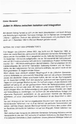 Juden in Altona zwischen Isolation und Integration