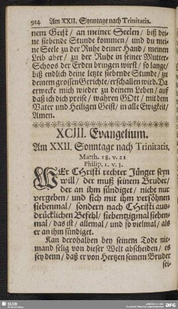 XCIII. Evangelium. Am XXII. Sonntage nach Trinitatis