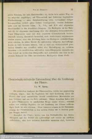 Chemisch-physiologische Untersuchung über die Ernährung der Pflanze
