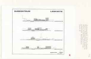 Subzentrum, Berlin-Lankwitz (Diplomarbeit bei Willy Kreuer): Leonorenstraße, Paul-Schneider-Straße, Kaiser-Wilhelm-Straße, Ansichten von Westen, Osten, Süden und Norden 1:500