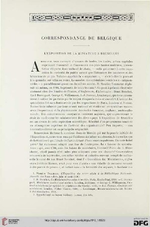 4. Pér. 7.1912: L' exposition de la miniature à Bruxelles : correspondance de Belgique