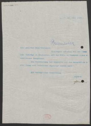 Brief an Willy Burmester : 23.07.1910