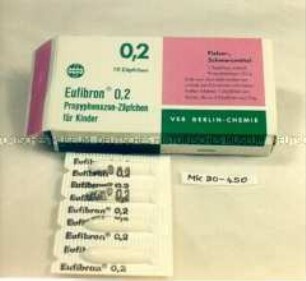 Schachtel mit Fieber-, Schmerzmittel für Kinder "Eufibron®-Zäpfchen"