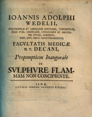 Prop. inaug. de sulphure flammam non concipiente