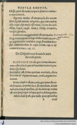 De Dispositione secunda artis dicendi parte.