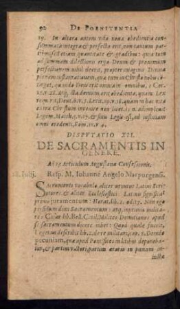 Disputatio XII. De Sacramentis In Genere.