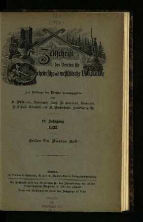 Zeitschrift des Vereins für Rheinische und Westfälische Volkskunde / 19. Jahrgang 1922