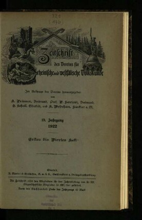 Zeitschrift des Vereins für Rheinische und Westfälische Volkskunde / 19. Jahrgang 1922