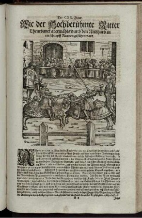 Die CXX. Figur. Wie der Hochberühmte Ritter Theurdanck abermahls durch Neidhard in ein scharpff Rennen geführt ward