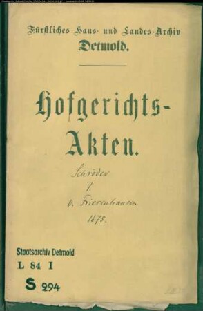 Schröder, Franz', Obersten Witwe Anna Katharina von Bose gegen Falk Arnd von Friesenhausen - Schuldforderung