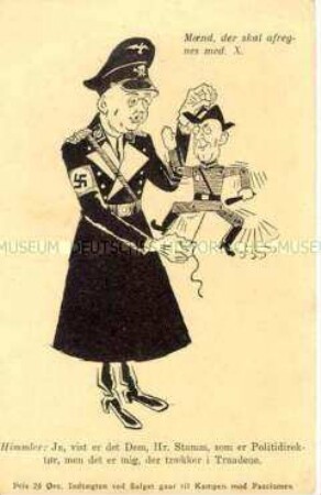 Postkarte der dänischen Widerstandsbewegung aus dem 2. Weltkrieg mit Karikatur